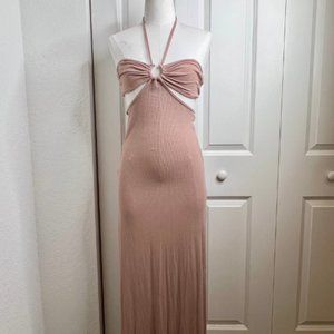 HYFVE HALTER BLUSH CUT OUT MAXI DRESS WITH SPLITS ON BOTH SIDES